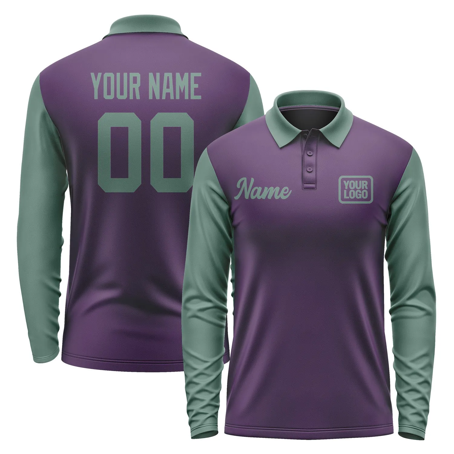 Custom Purple Blue Green Long Sleeve Polo Shirt sold by Tailorly