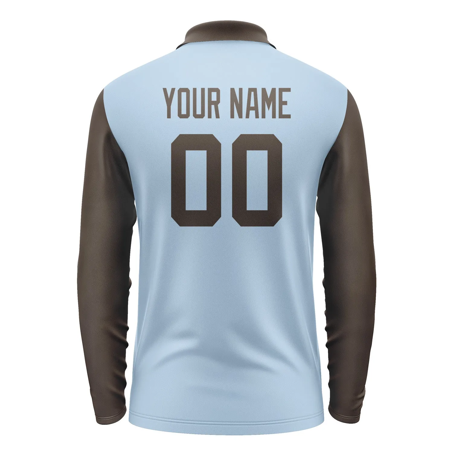 Custom Light Blue Brown Long Sleeve Polo Shirt sold by Tailorly product image thumbnail 3