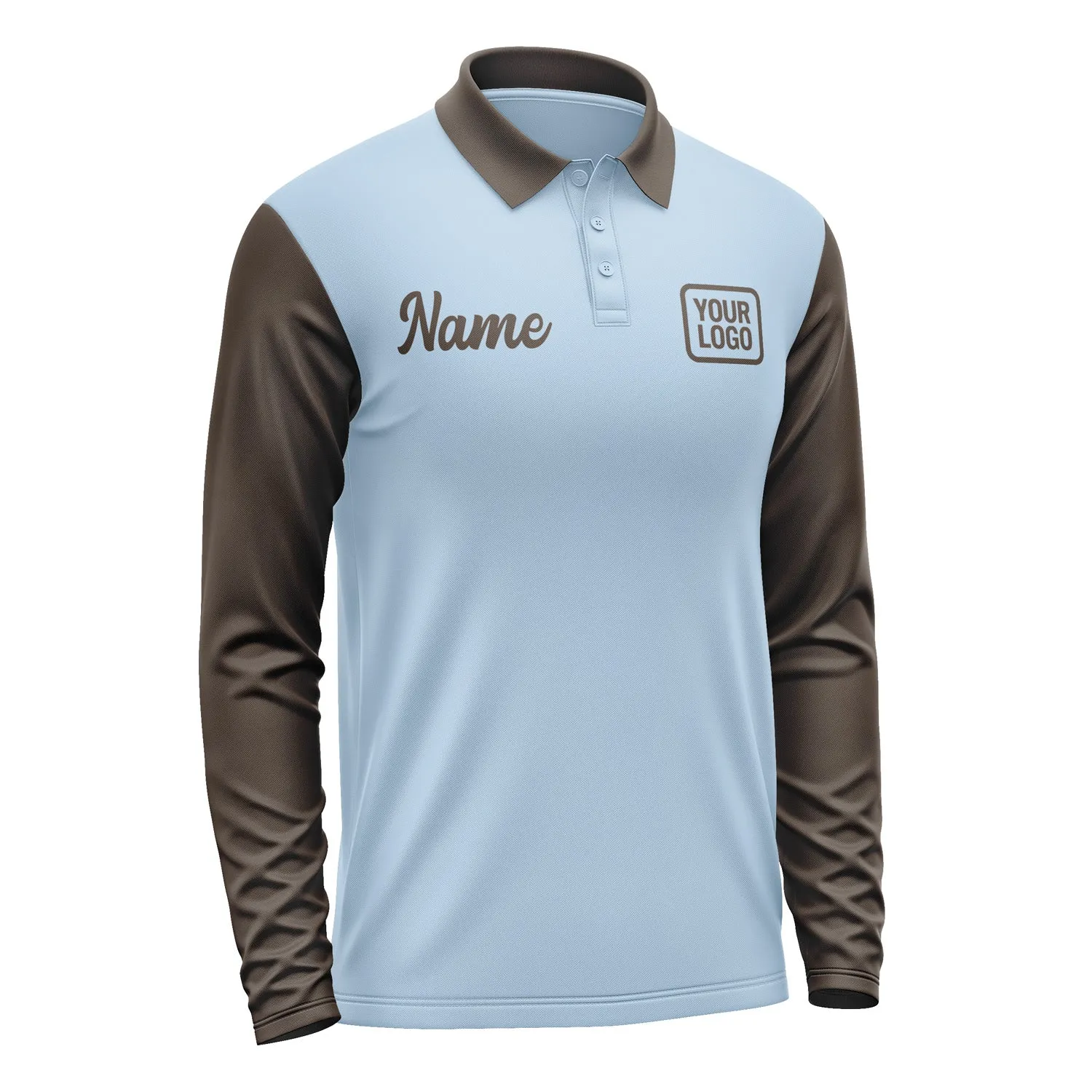 Custom Light Blue Brown Long Sleeve Polo Shirt sold by Tailorly product image thumbnail 4