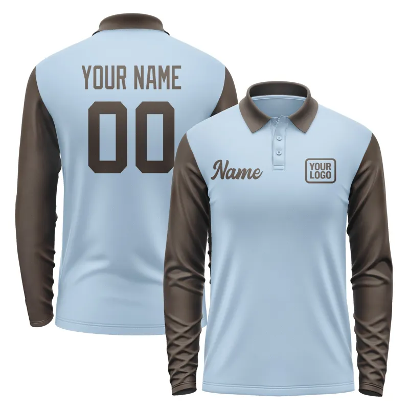 Custom Light Blue Brown Long Sleeve Polo Shirt sold by Tailorly