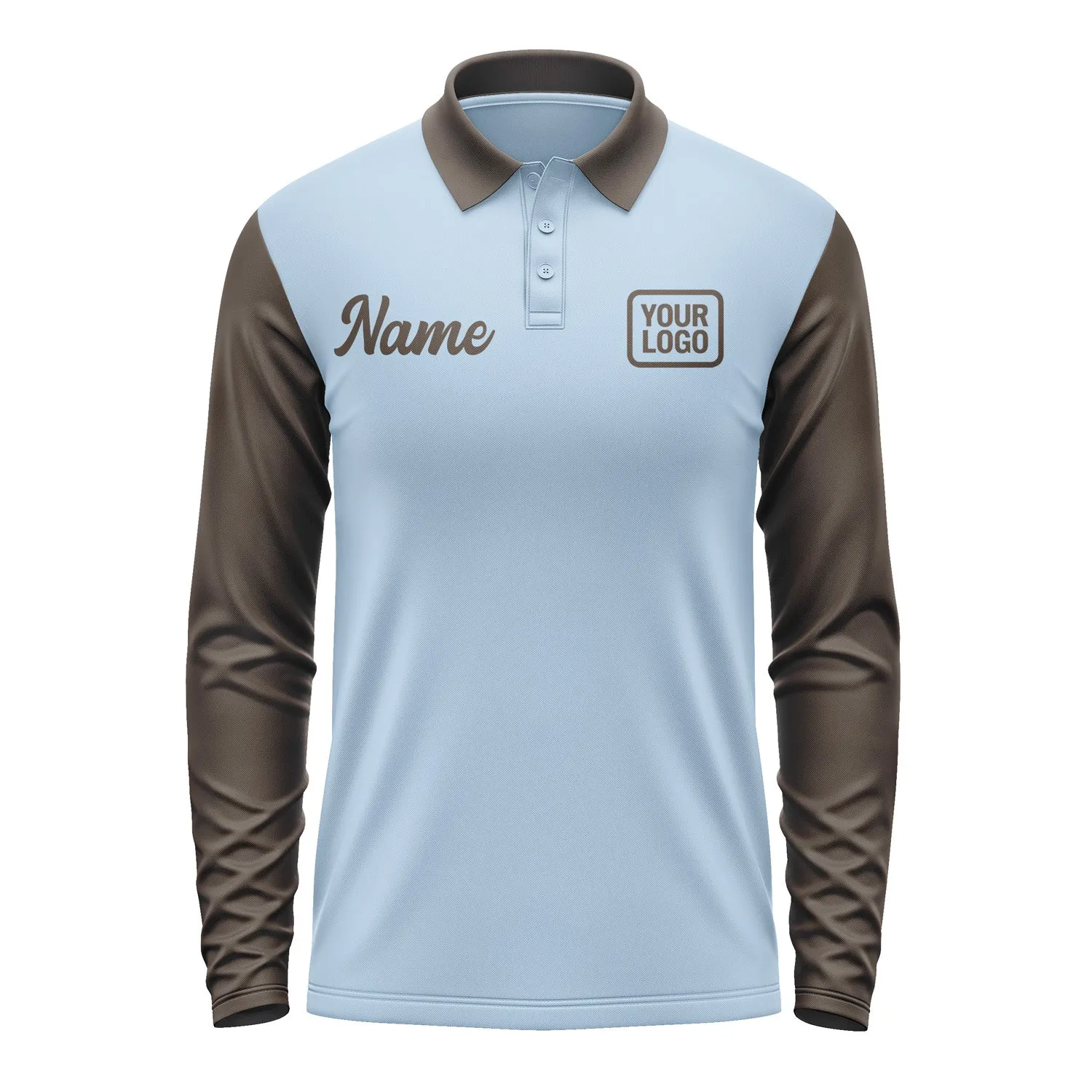 Custom Light Blue Brown Long Sleeve Polo Shirt sold by Tailorly product image thumbnail 2