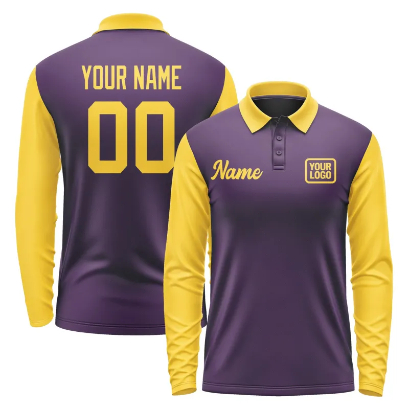 Custom Purple Gold Long Sleeve Polo Shirt sold by Tailorly