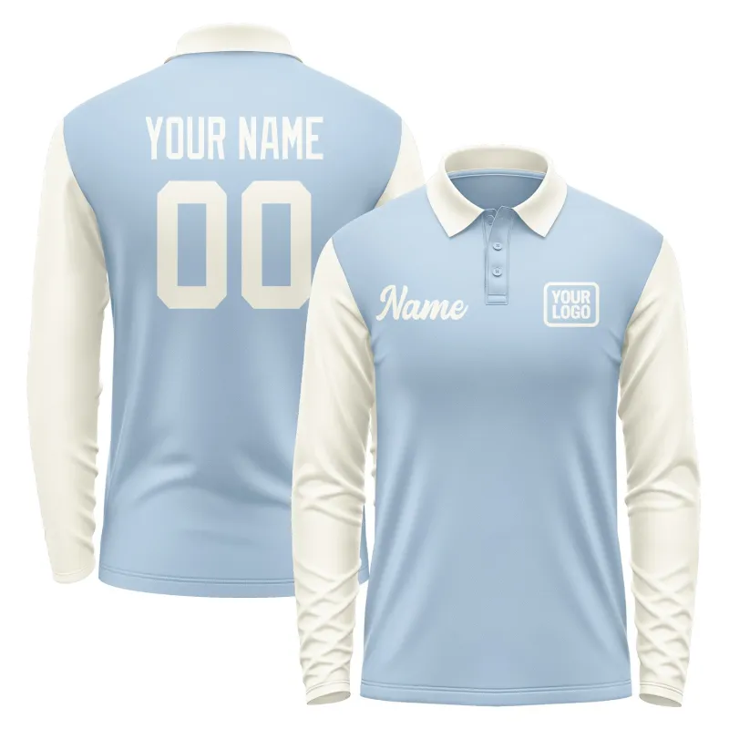 Custom Light Blue Cream Long Sleeve Polo Shirt sold by Tailorly