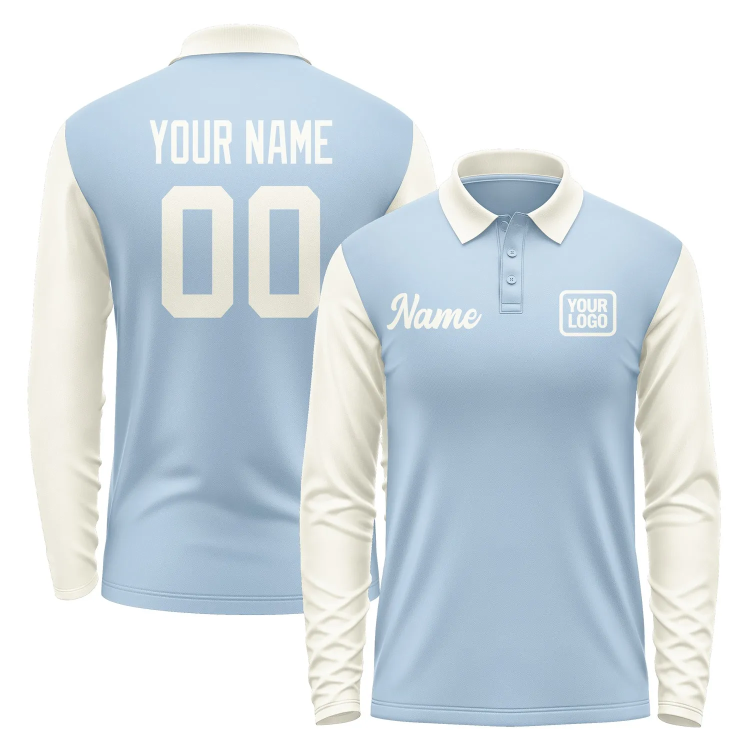 Custom Light Blue Cream Long Sleeve Polo Shirt sold by Tailorly