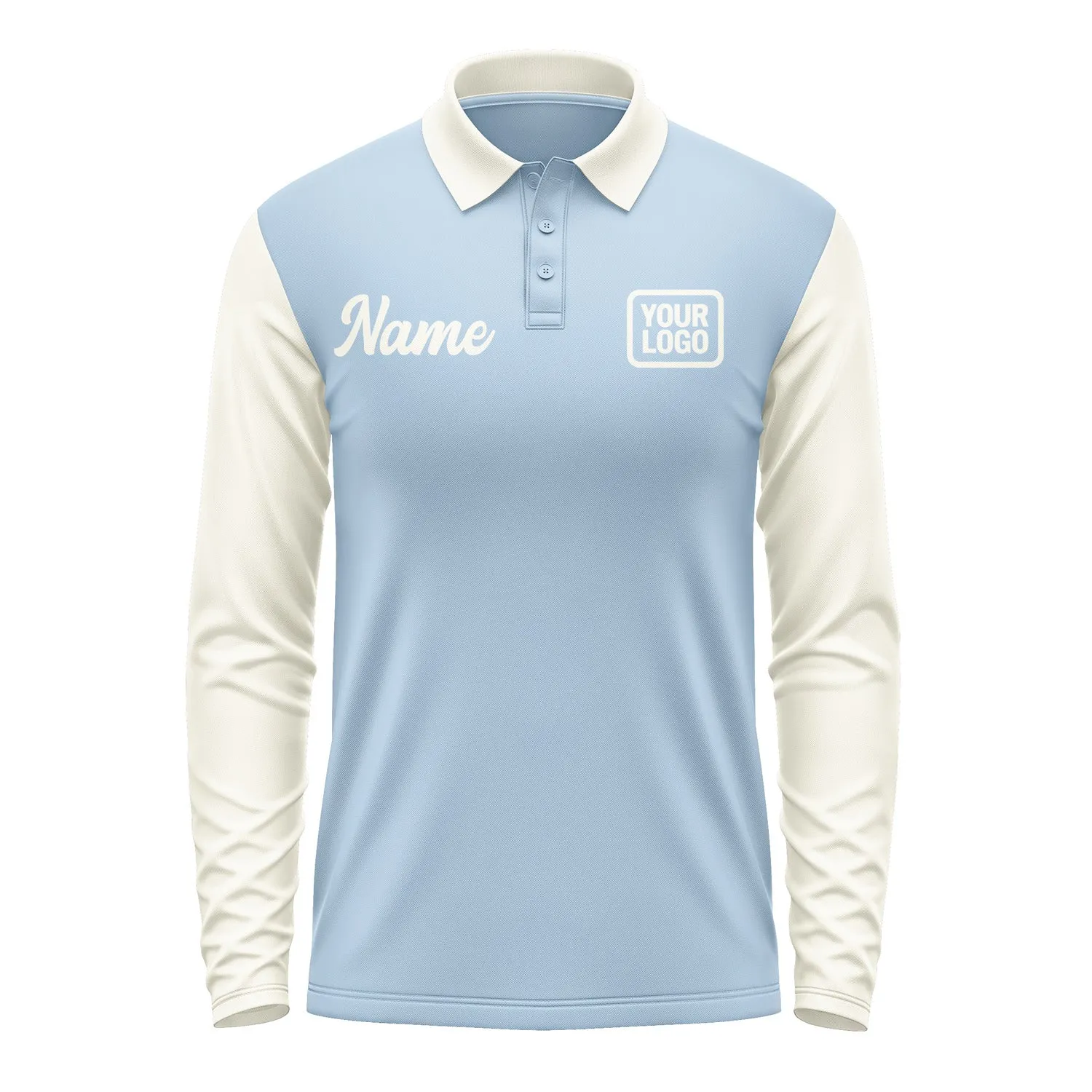 Custom Light Blue Cream Long Sleeve Polo Shirt sold by Tailorly product image thumbnail 2