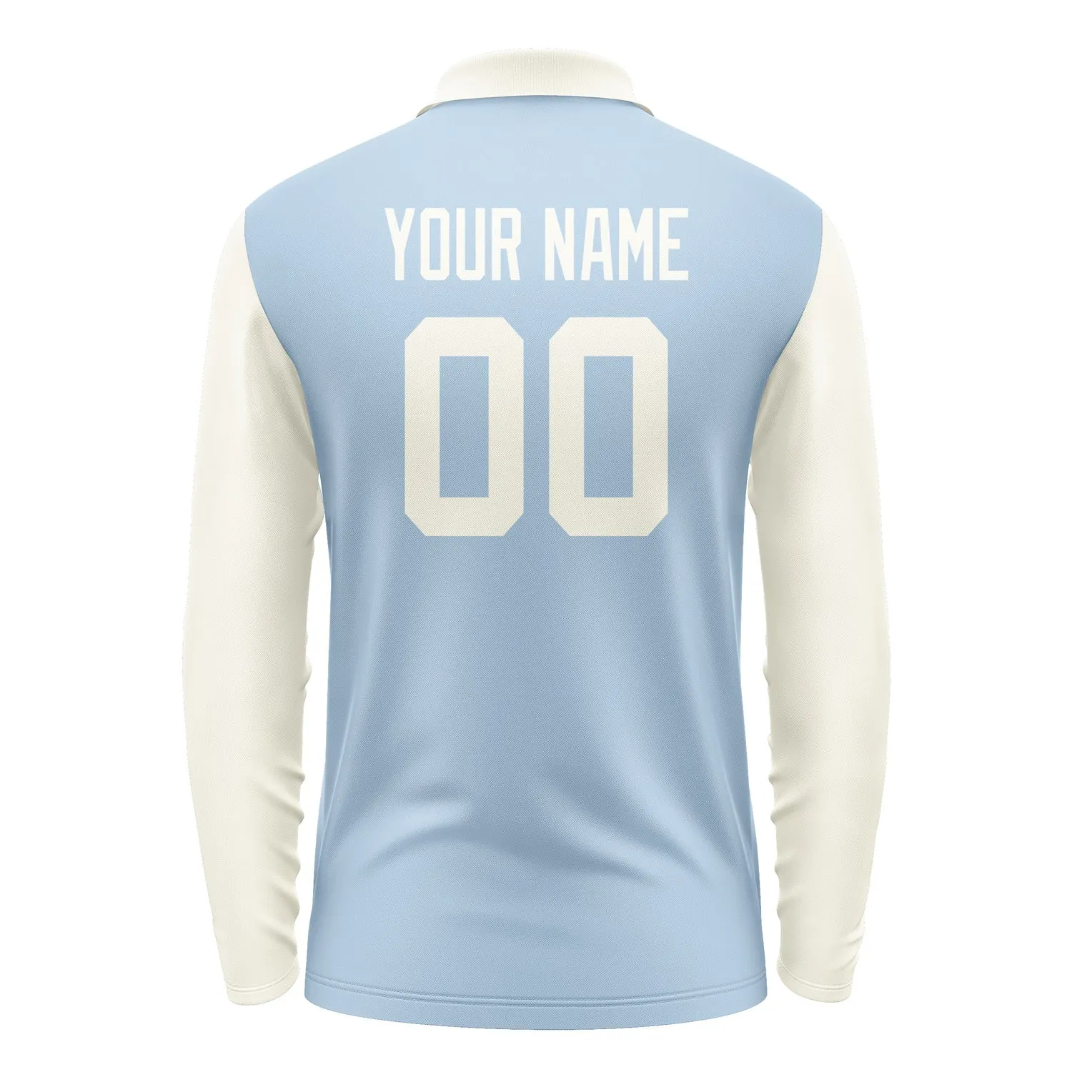 Custom Light Blue Cream Long Sleeve Polo Shirt sold by Tailorly product image thumbnail 3