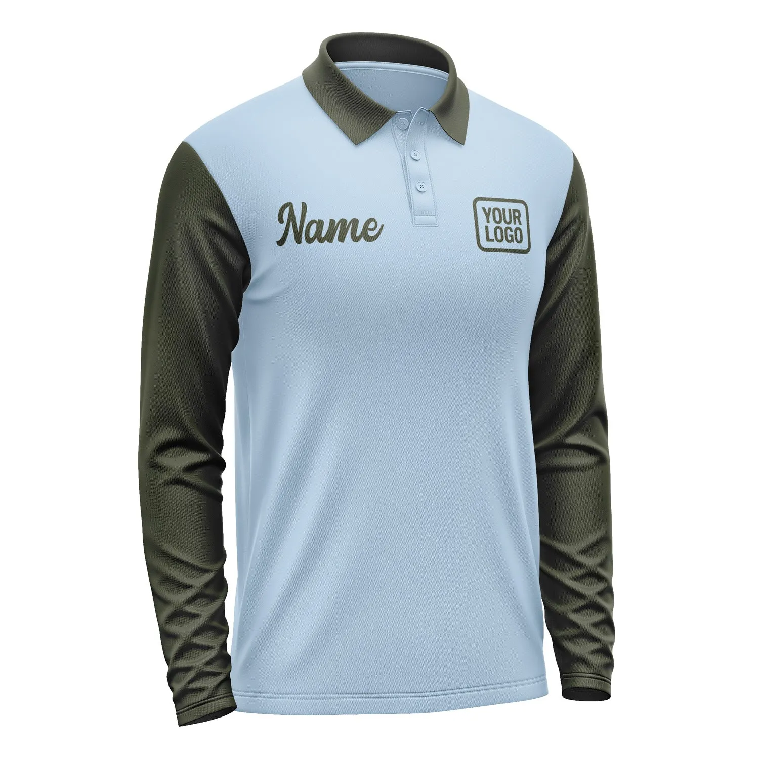Custom Light Blue Olive Long Sleeve Polo Shirt sold by Tailorly product image thumbnail 4