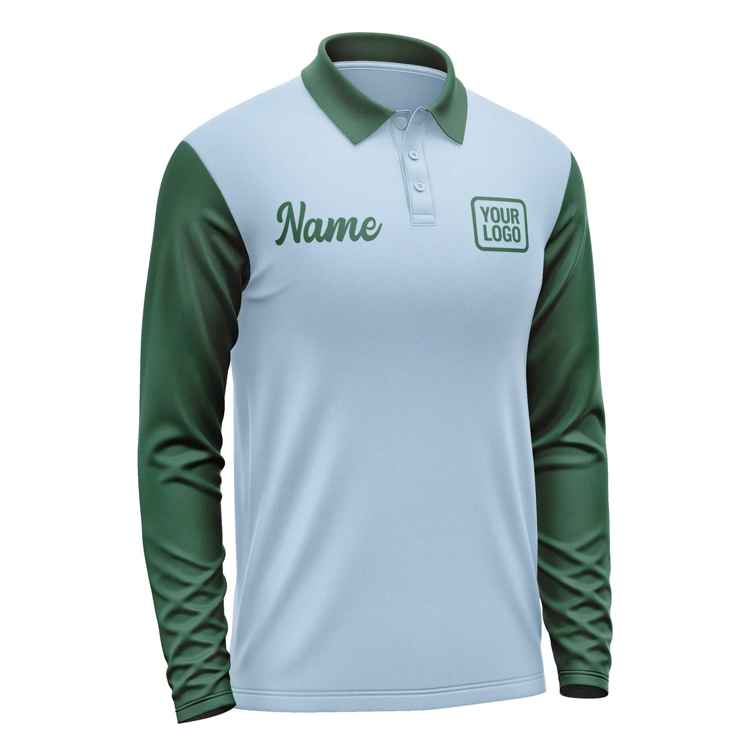 Custom Light Blue Green Long Sleeve Polo Shirt sold by Tailorly product image thumbnail 4