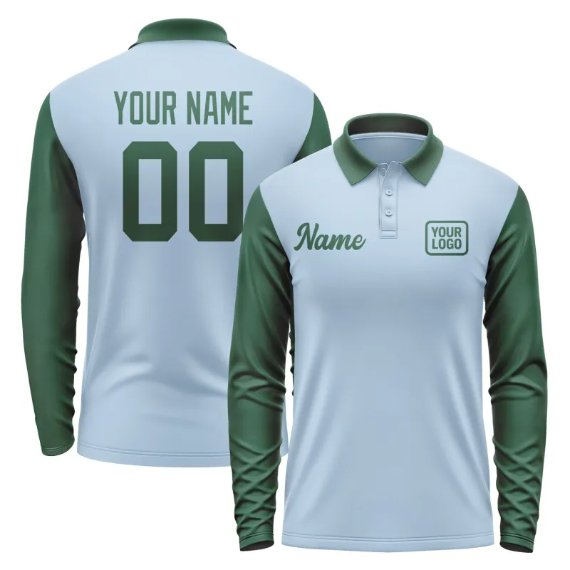 Custom Light Blue Green Long Sleeve Polo Shirt sold by Tailorly