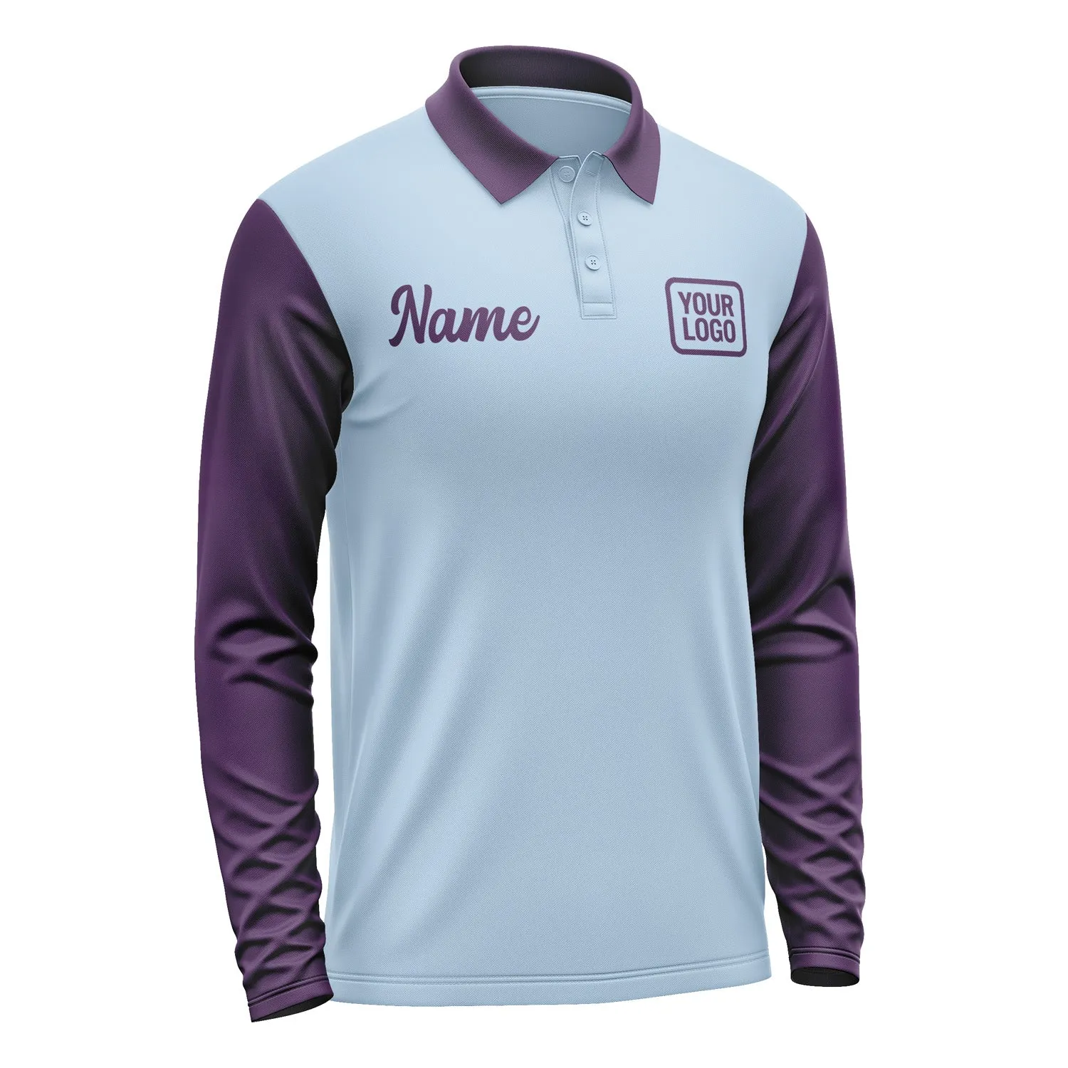 Custom Light Blue Purple Long Sleeve Polo Shirt sold by Tailorly product image thumbnail 4