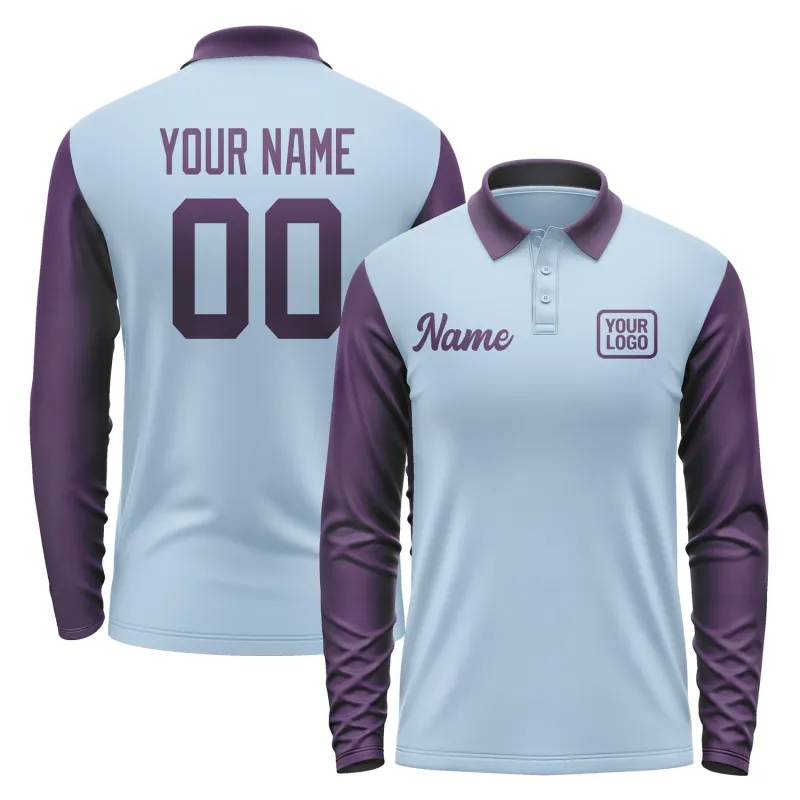 Custom Light Blue Purple Long Sleeve Polo Shirt sold by Tailorly