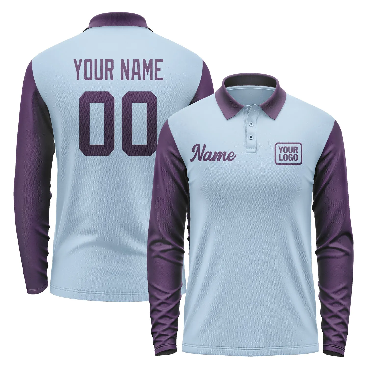 Custom Light Blue Purple Long Sleeve Polo Shirt sold by Tailorly