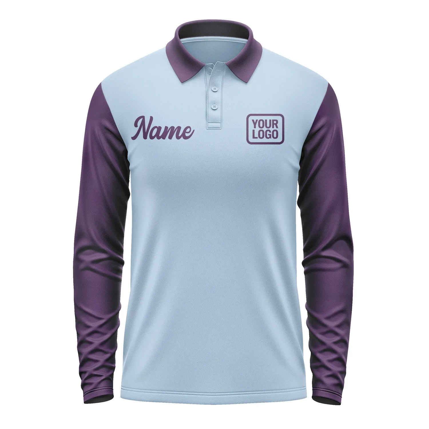 Custom Light Blue Purple Long Sleeve Polo Shirt sold by Tailorly product image thumbnail 2
