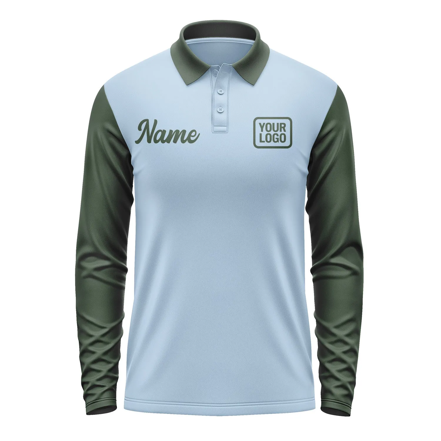 Custom Light Blue Dark Green Long Sleeve Polo Shirt sold by Tailorly product image thumbnail 2