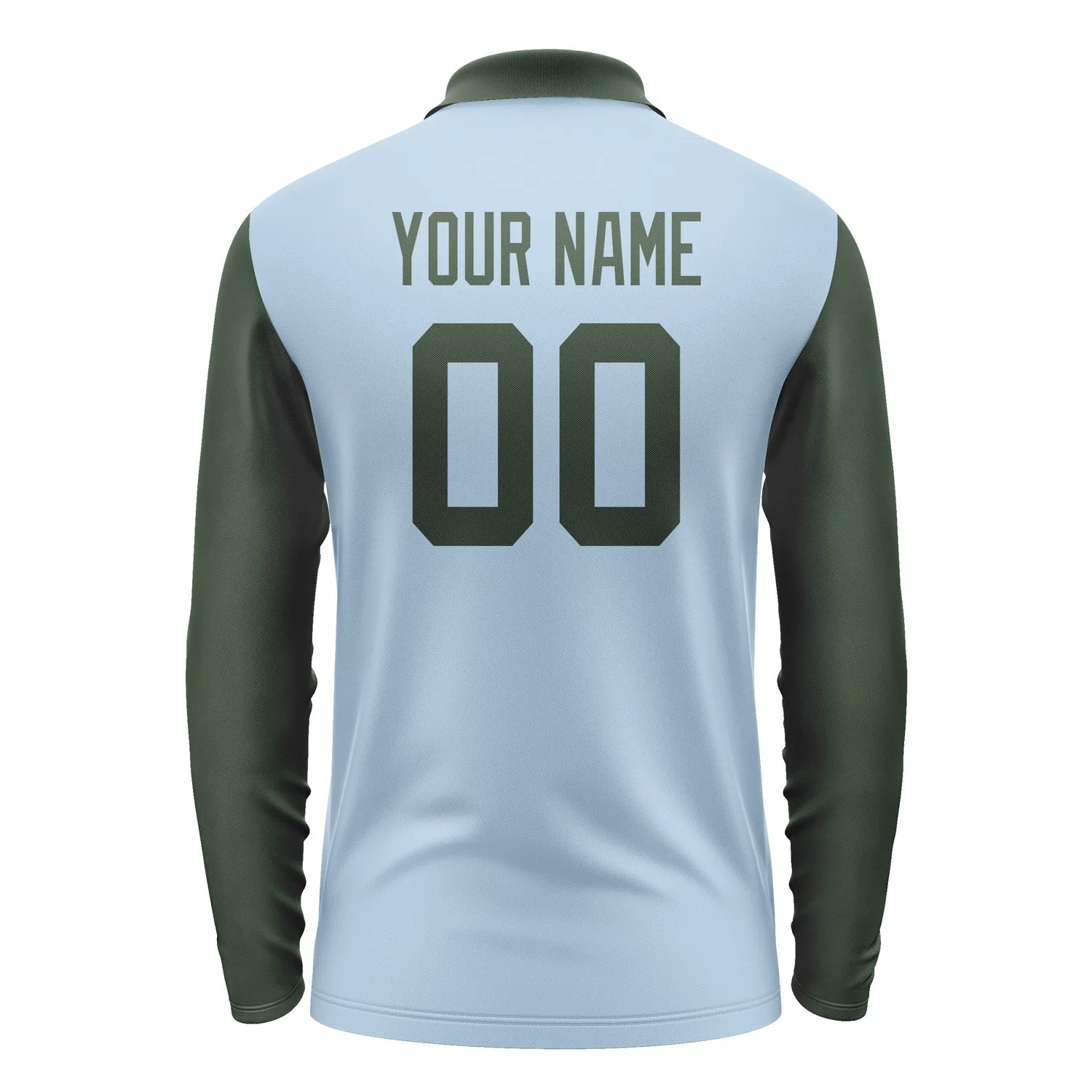 Custom Light Blue Dark Green Long Sleeve Polo Shirt sold by Tailorly product image thumbnail 3