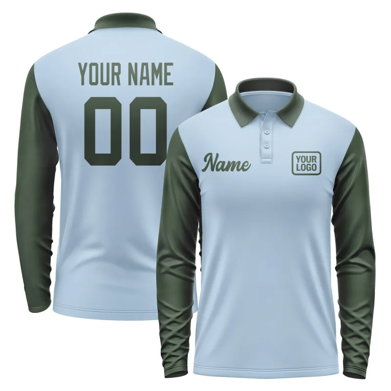 Custom Light Blue Dark Green Long Sleeve Polo Shirt sold by Tailorly