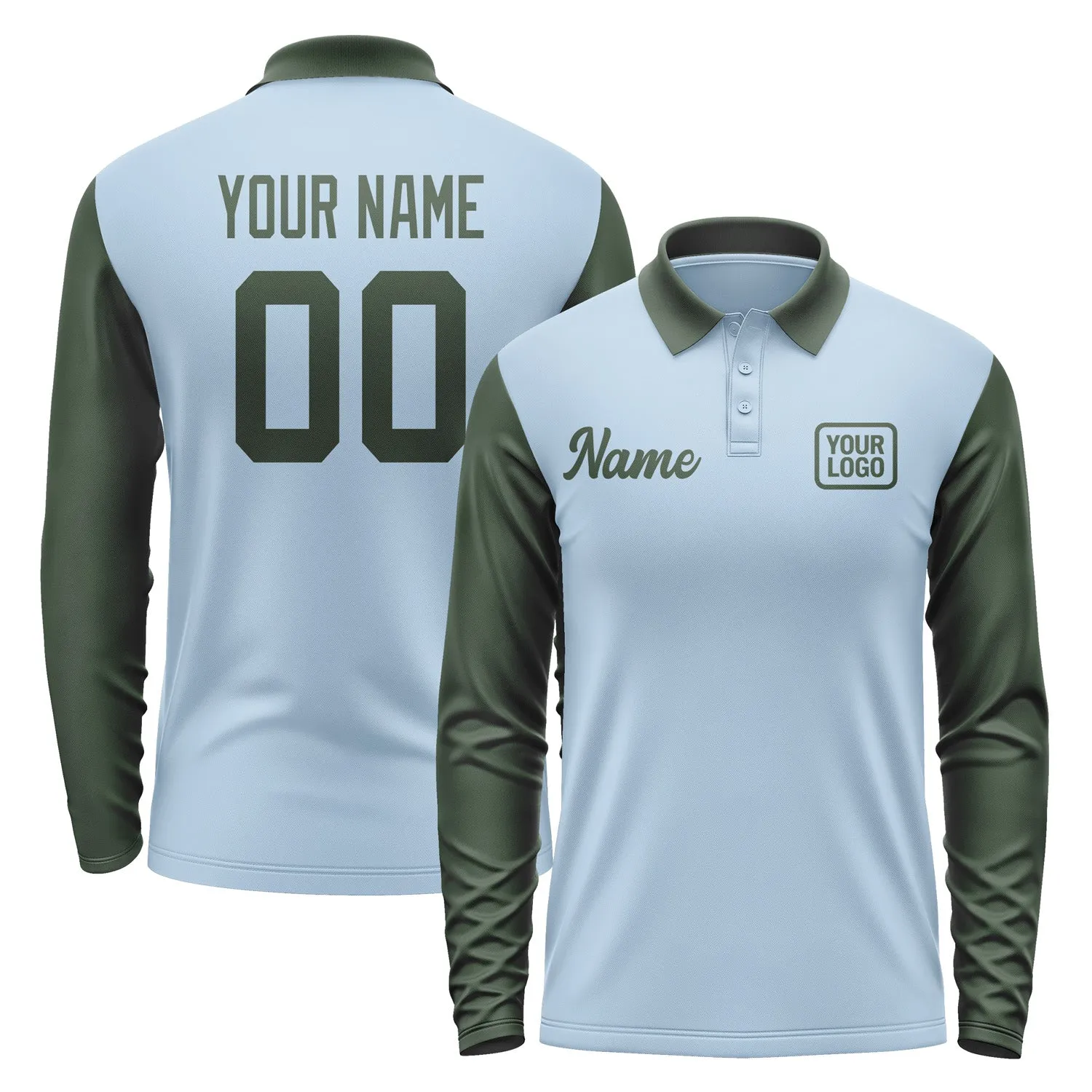 Custom Light Blue Dark Green Long Sleeve Polo Shirt sold by Tailorly