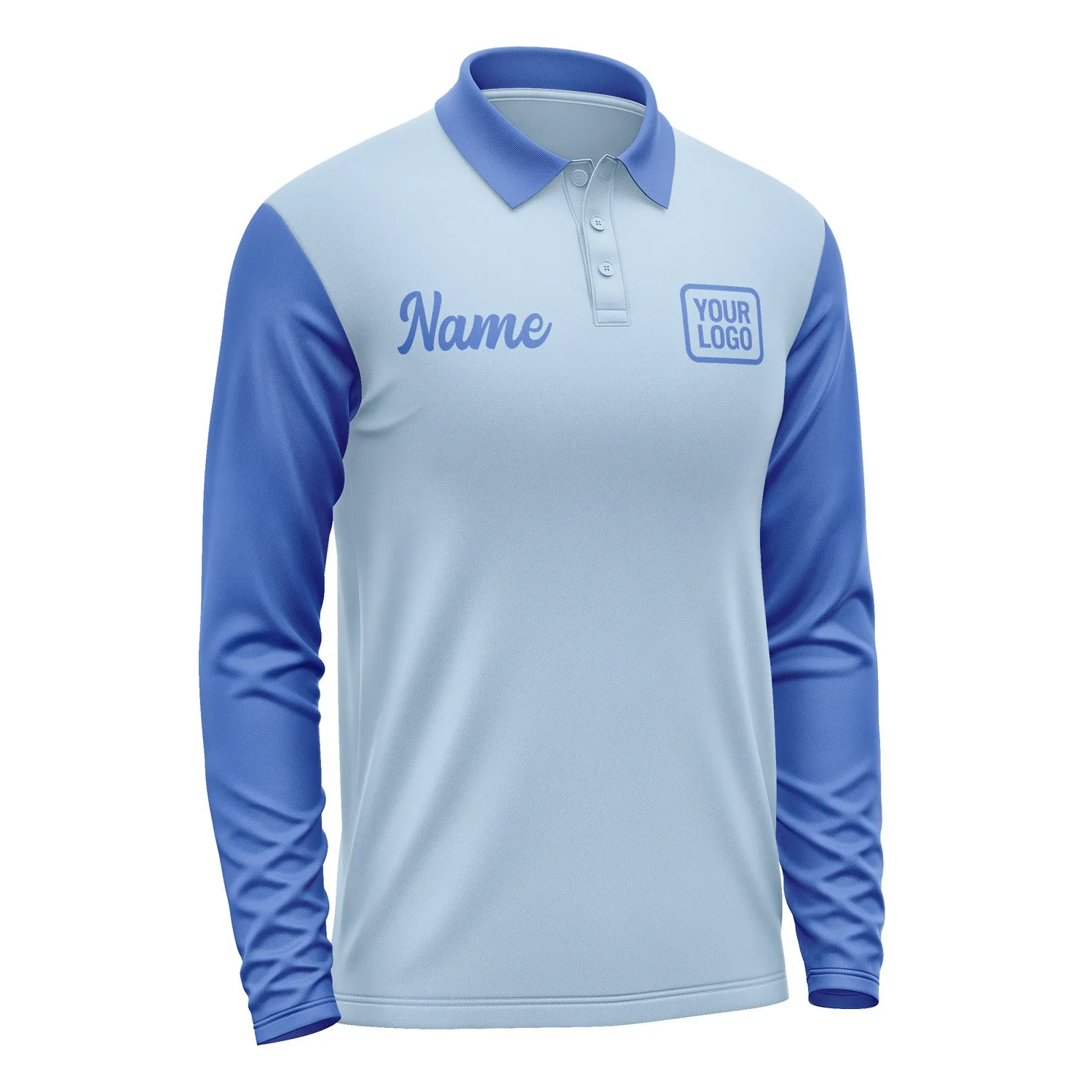 Custom Light Blue Sky Blue Long Sleeve Polo Shirt sold by Tailorly product image thumbnail 4