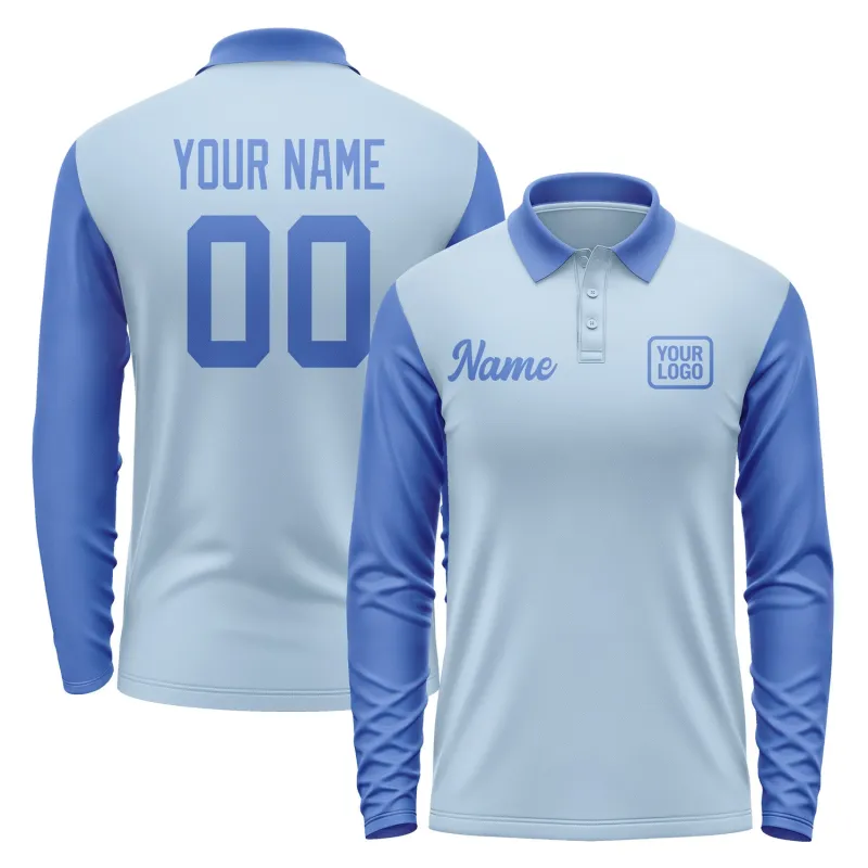 Custom Light Blue Sky Blue Long Sleeve Polo Shirt sold by Tailorly
