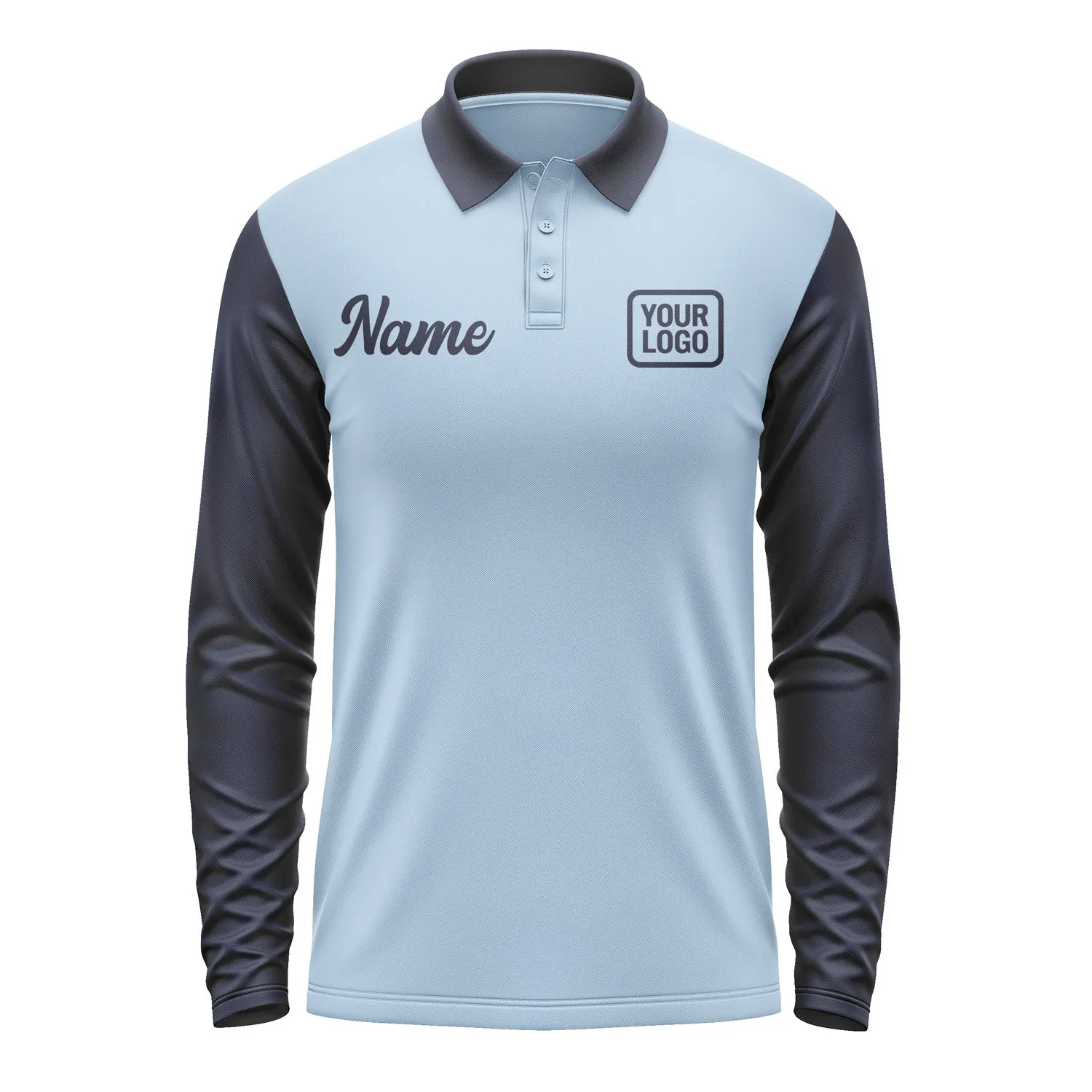 Custom Light Blue Navy Long Sleeve Polo Shirt sold by Tailorly product image thumbnail 2