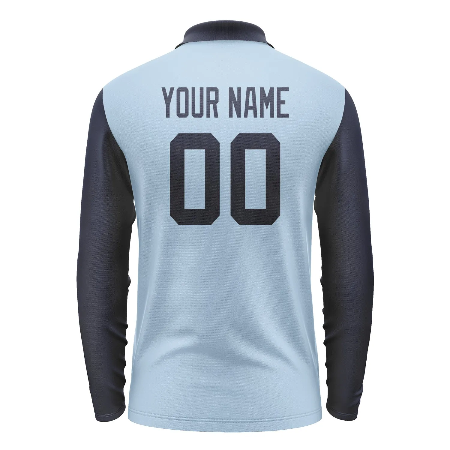 Custom Light Blue Navy Long Sleeve Polo Shirt sold by Tailorly product image thumbnail 3