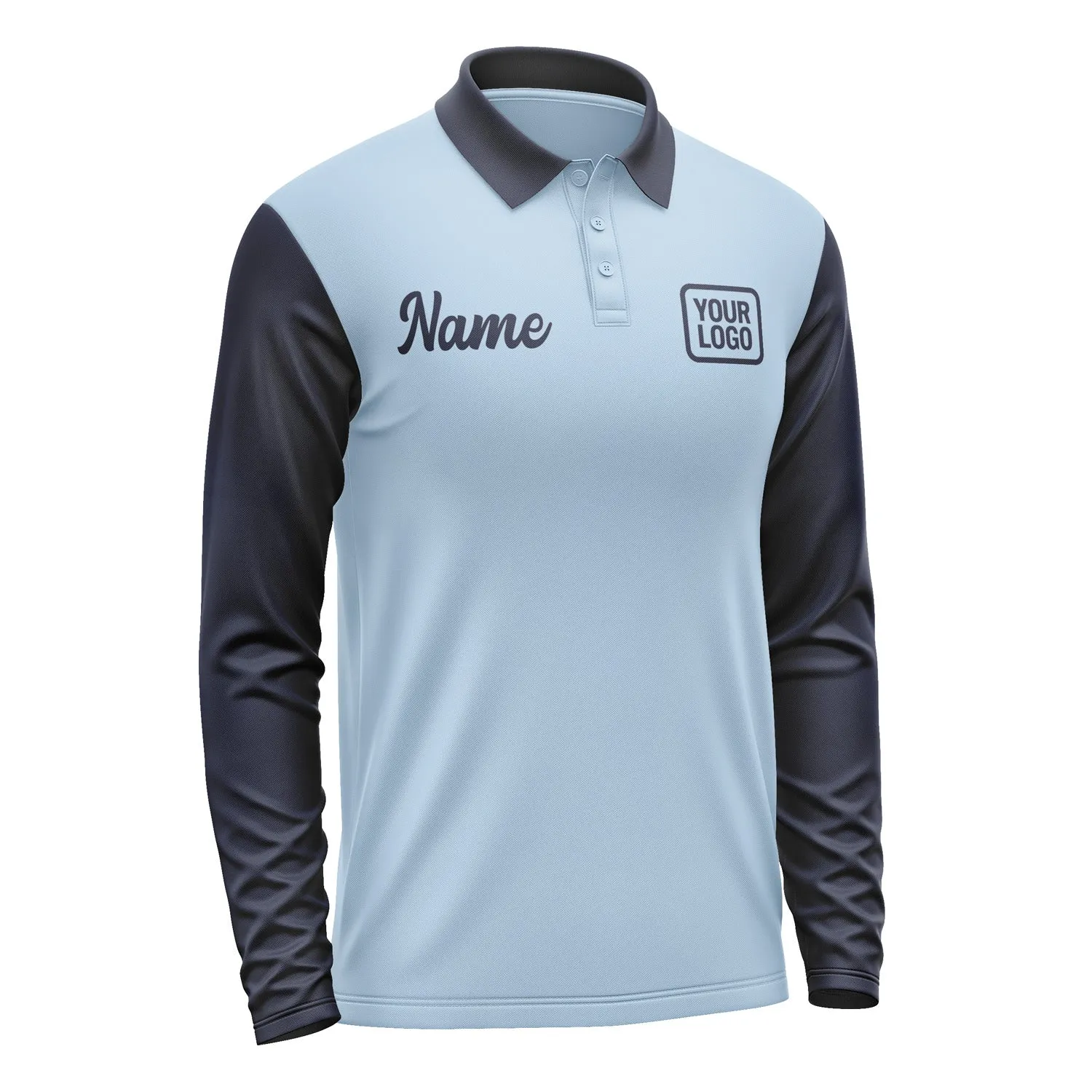 Custom Light Blue Navy Long Sleeve Polo Shirt sold by Tailorly product image thumbnail 4