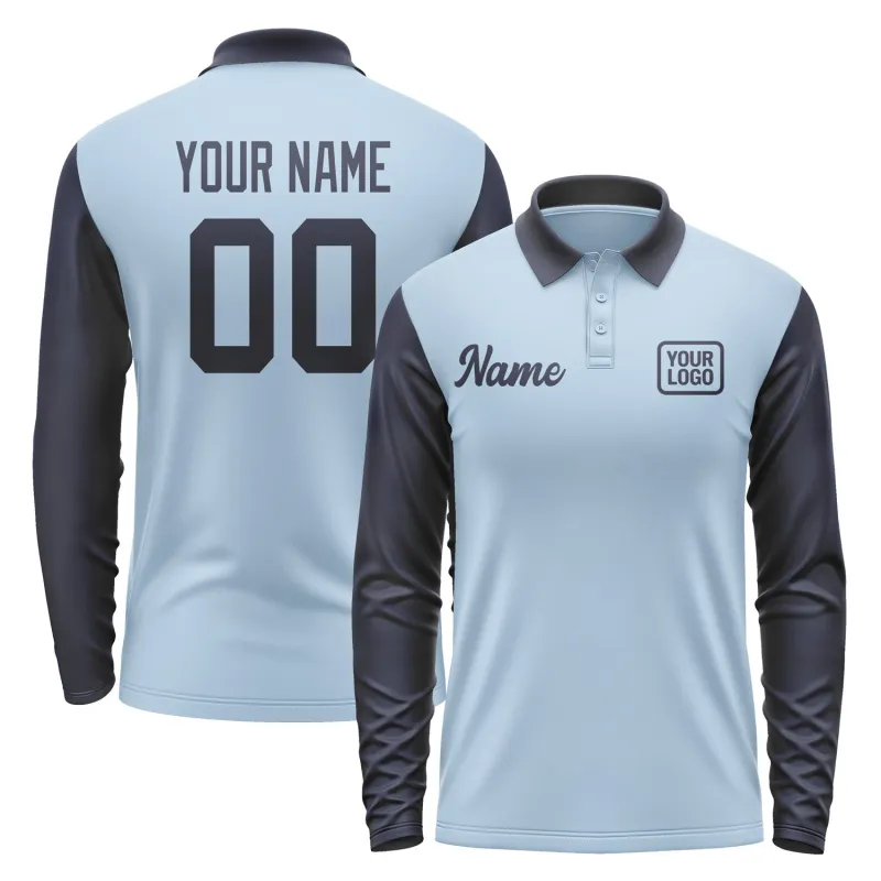 Custom Light Blue Navy Long Sleeve Polo Shirt sold by Tailorly