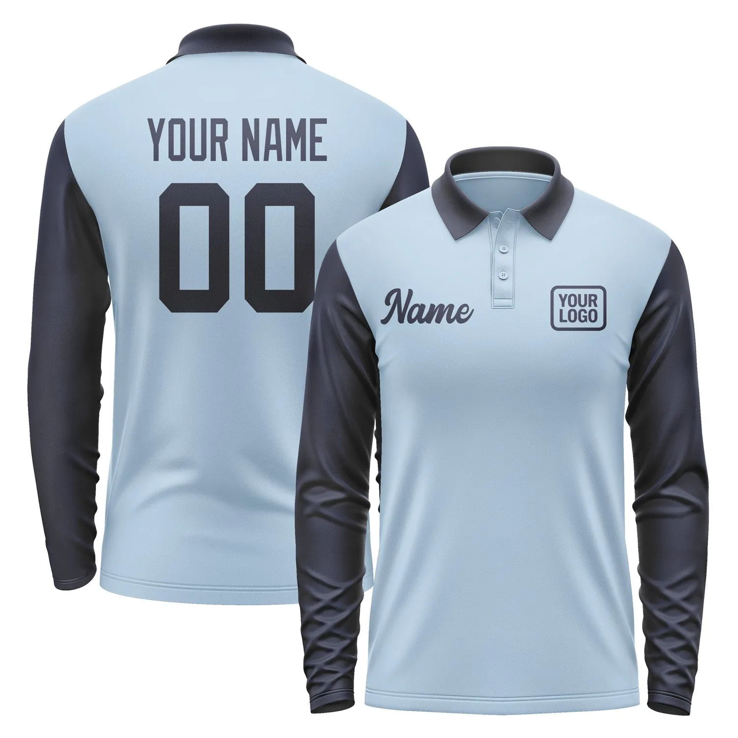 Custom Light Blue Navy Long Sleeve Polo Shirt sold by Tailorly