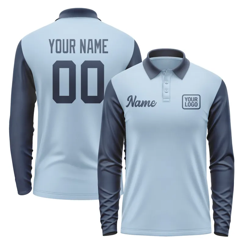Custom Light Blue Blue Long Sleeve Polo Shirt sold by Tailorly