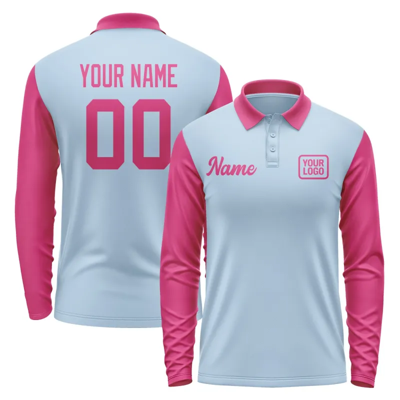 Custom Light Blue Pink Long Sleeve Polo Shirt sold by Tailorly