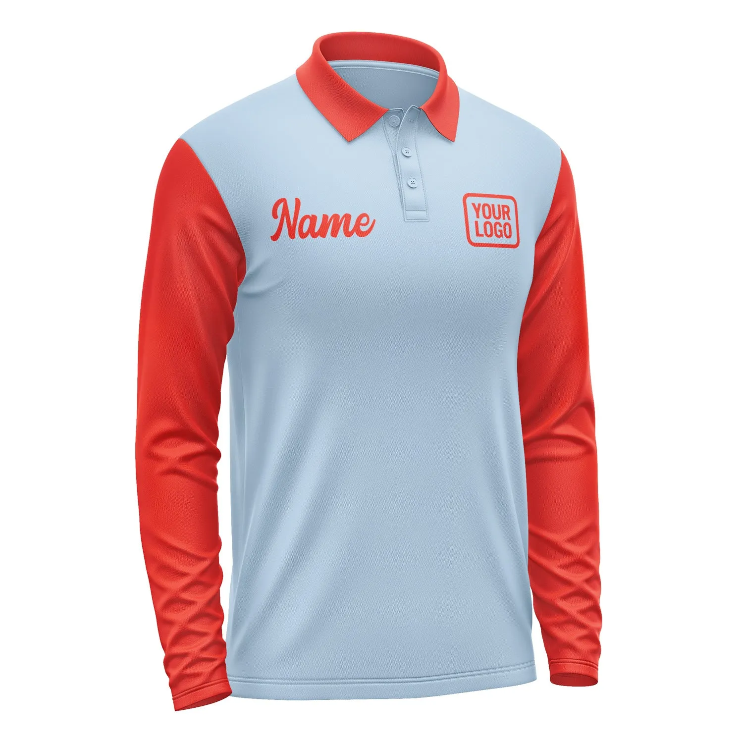 Custom Light Blue Orange Red Long Sleeve Polo Shirt sold by Tailorly product image thumbnail 4