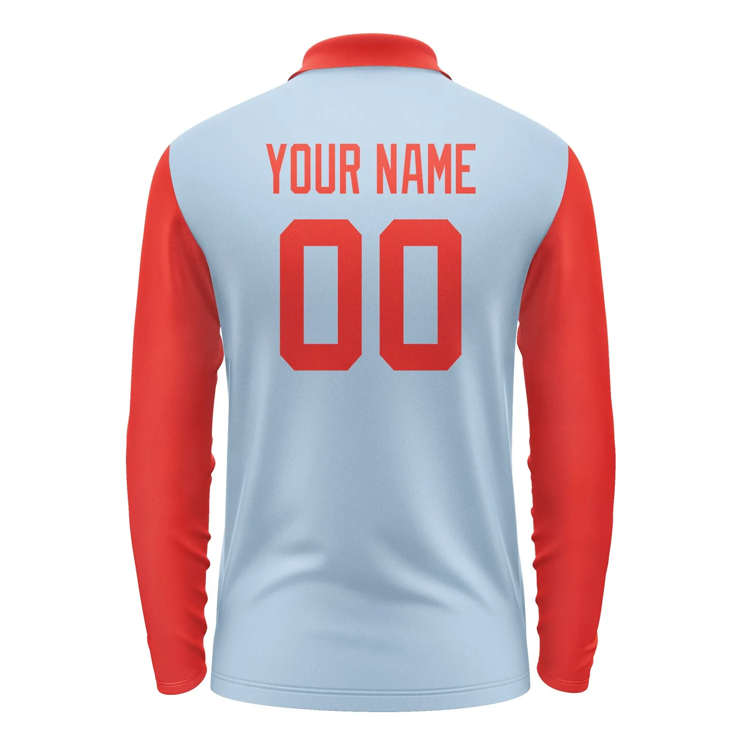 Custom Light Blue Orange Red Long Sleeve Polo Shirt sold by Tailorly product image thumbnail 3