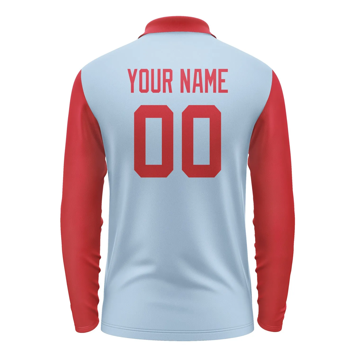 Custom Light Blue Red Long Sleeve Polo Shirt sold by Tailorly product image thumbnail 3