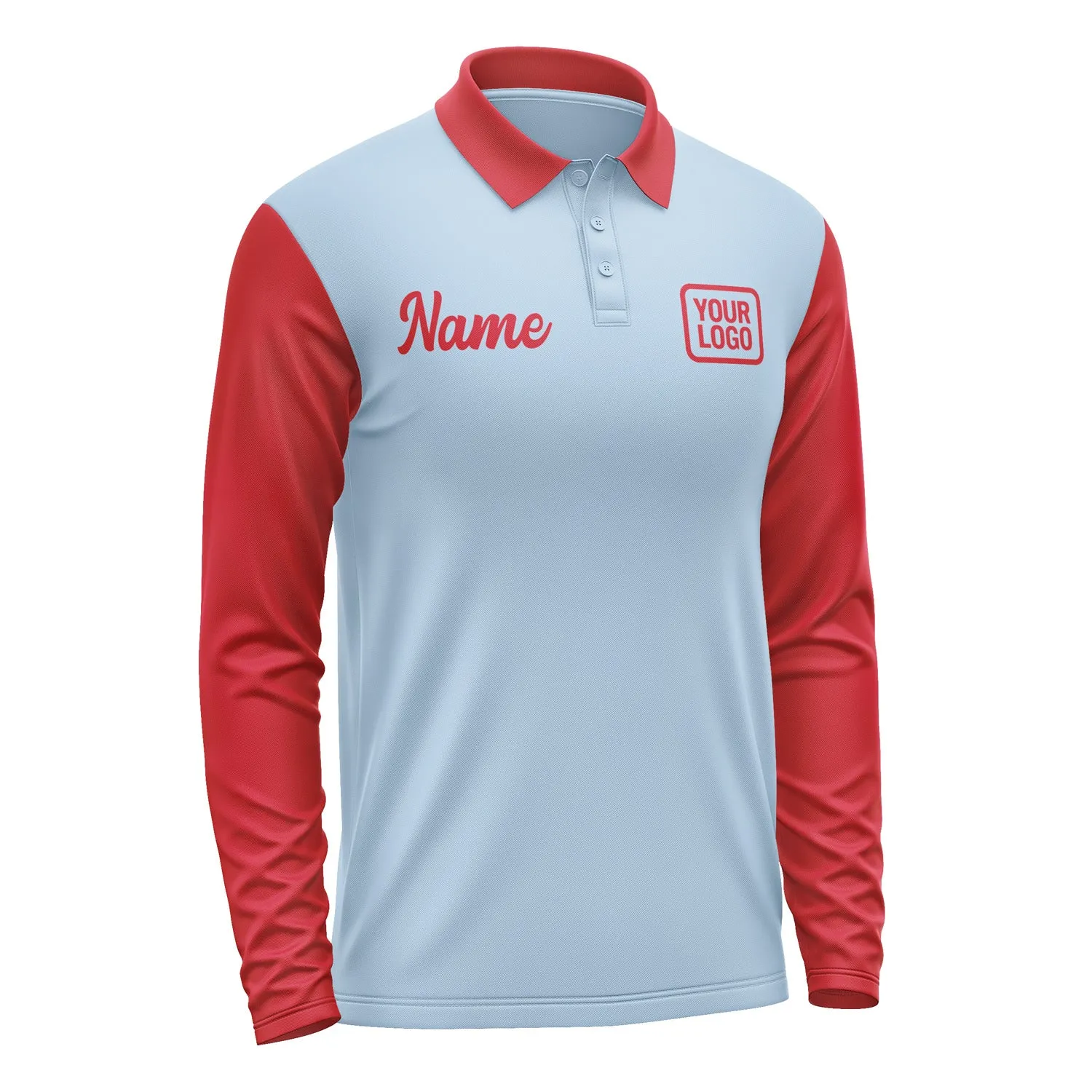 Custom Light Blue Red Long Sleeve Polo Shirt sold by Tailorly product image thumbnail 4
