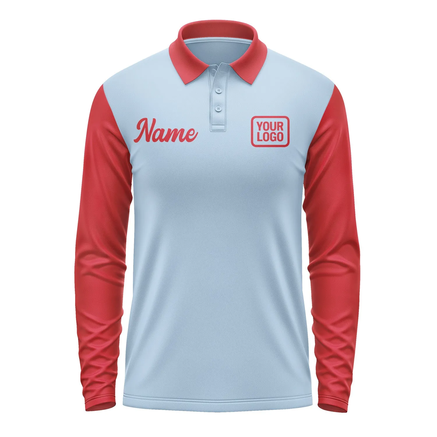 Custom Light Blue Red Long Sleeve Polo Shirt sold by Tailorly product image thumbnail 2
