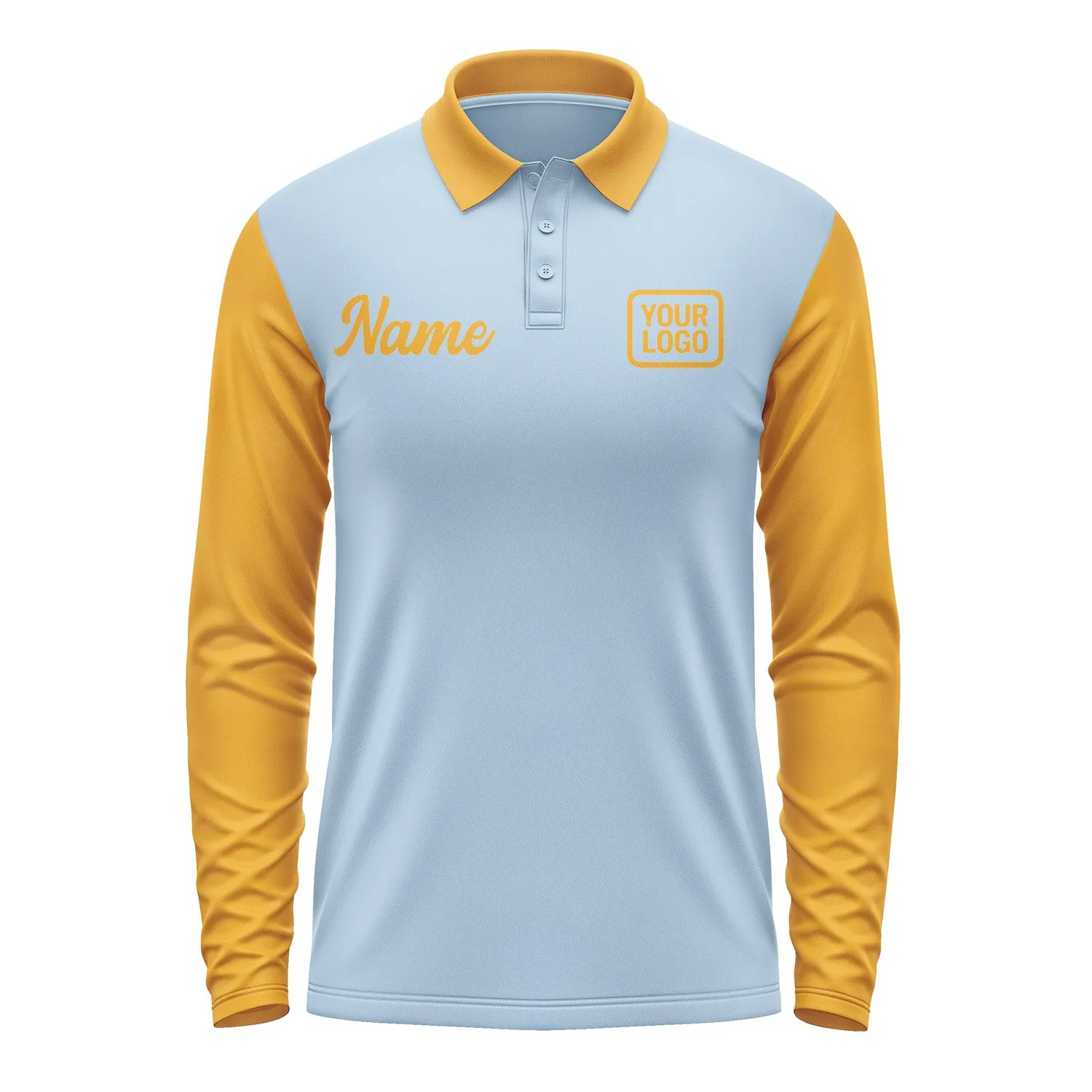 Custom Light Blue Yellow Long Sleeve Polo Shirt sold by Tailorly product image thumbnail 2