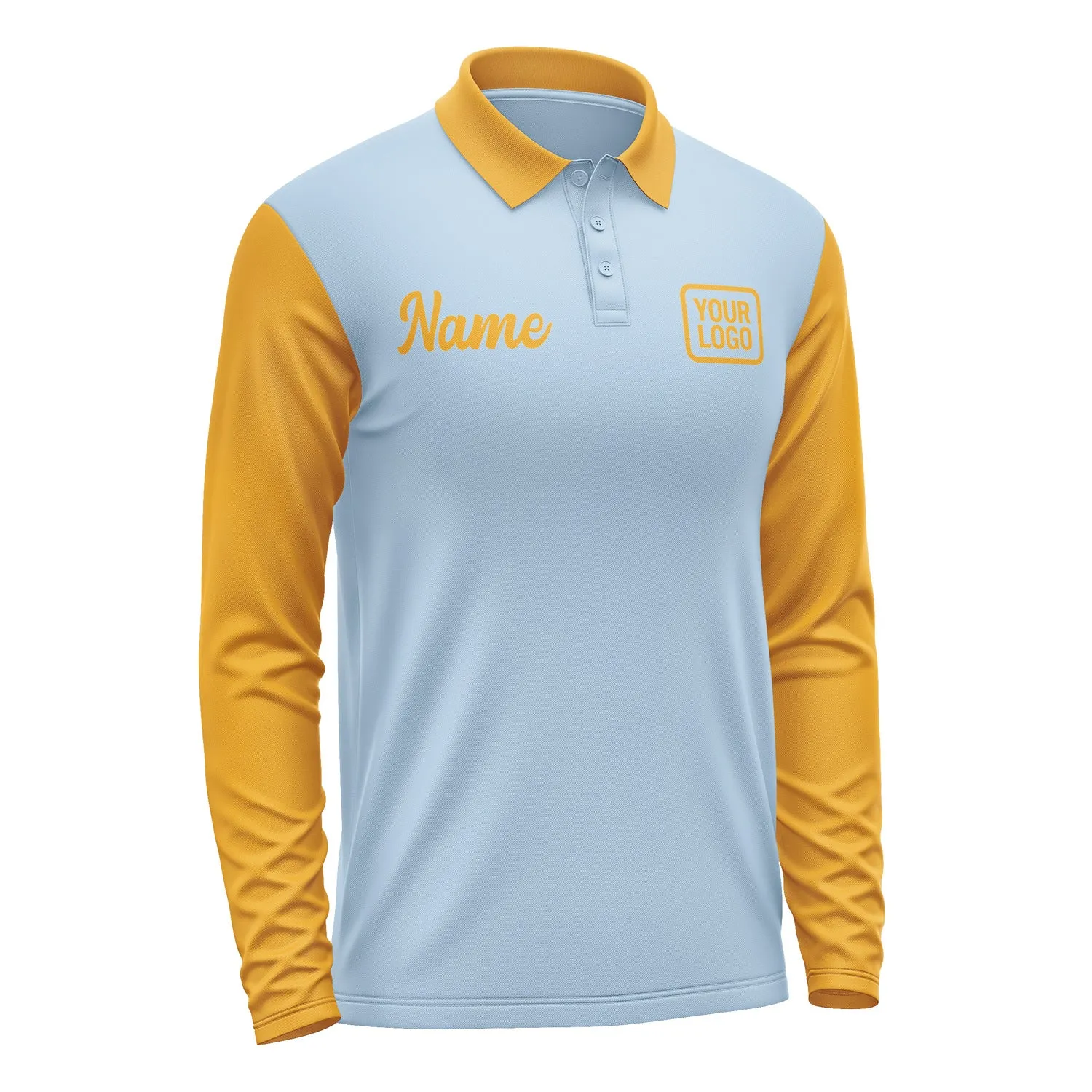 Custom Light Blue Yellow Long Sleeve Polo Shirt sold by Tailorly product image thumbnail 4