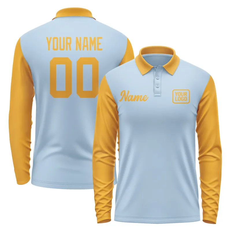Custom Light Blue Yellow Long Sleeve Polo Shirt sold by Tailorly
