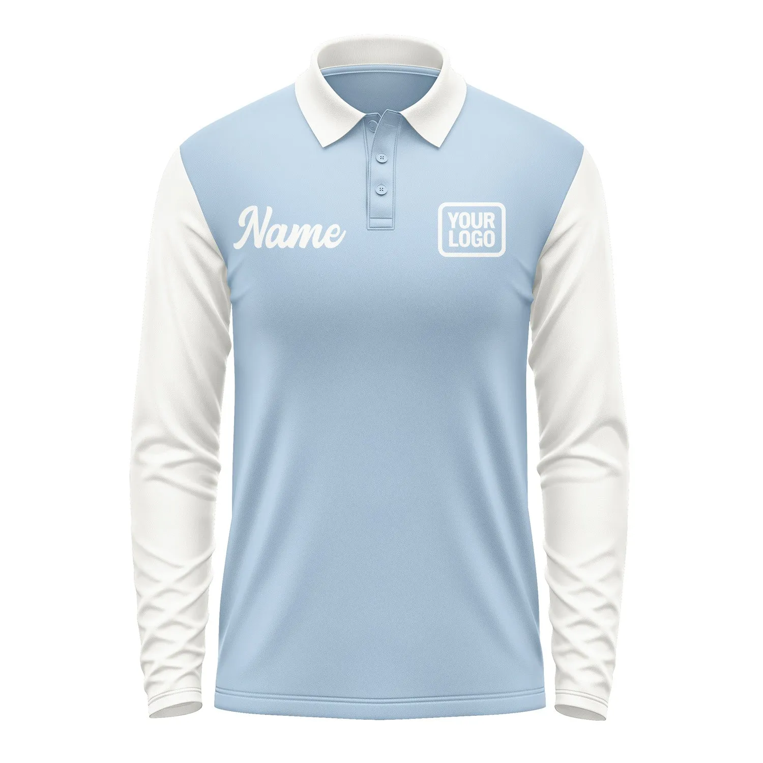 Custom Light Blue White Long Sleeve Polo Shirt sold by Tailorly product image thumbnail 2