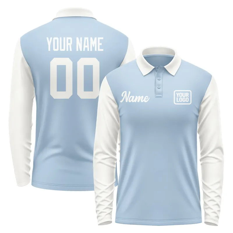 Custom Light Blue White Long Sleeve Polo Shirt sold by Tailorly