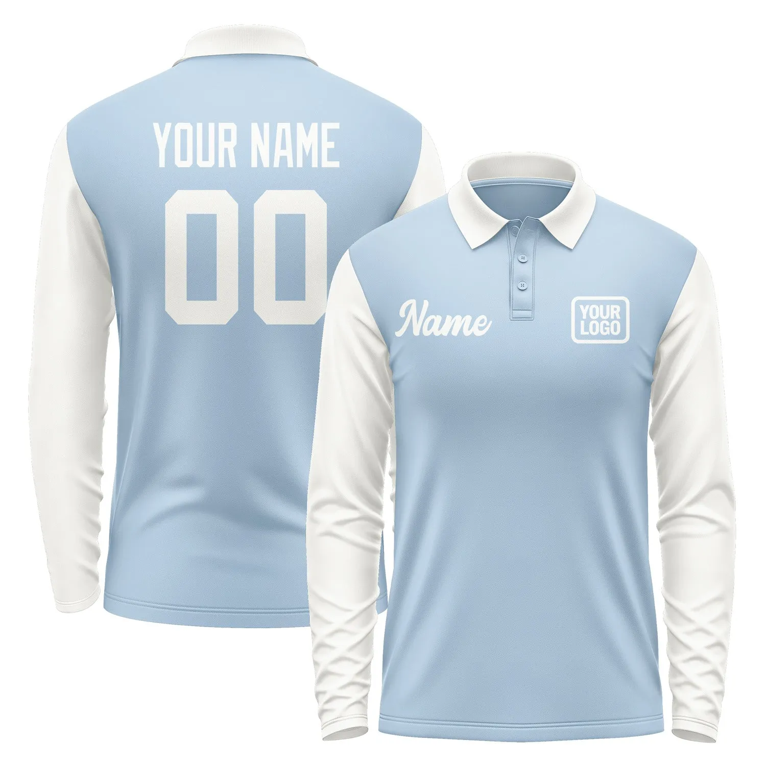 Custom Light Blue White Long Sleeve Polo Shirt sold by Tailorly