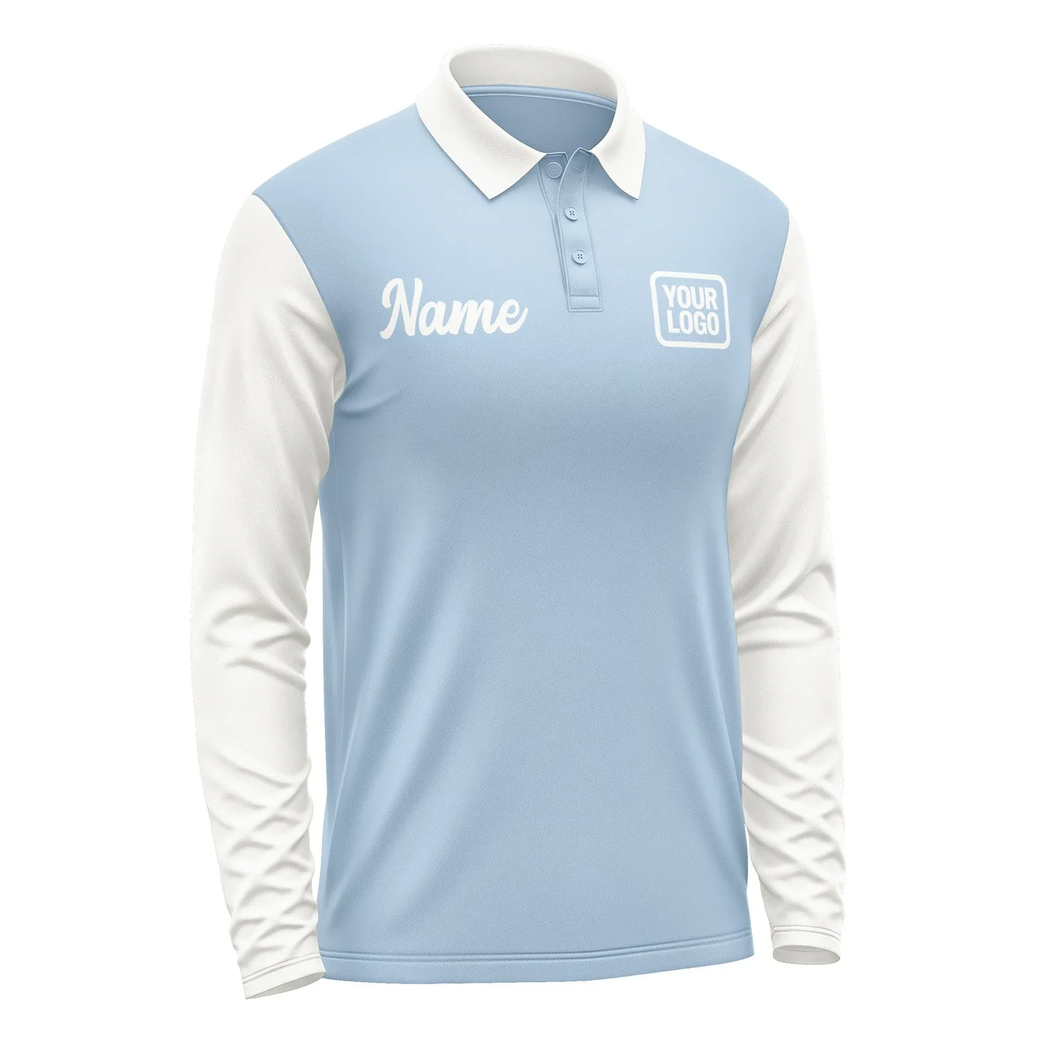 Custom Light Blue White Long Sleeve Polo Shirt sold by Tailorly product image thumbnail 4