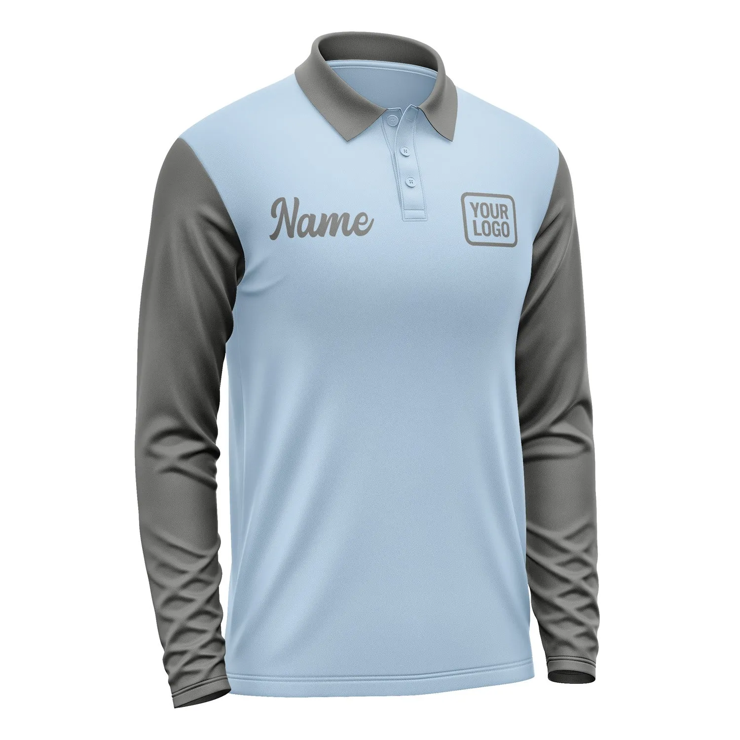 Custom Light Blue Dark Grey Long Sleeve Polo Shirt sold by Tailorly product image thumbnail 4