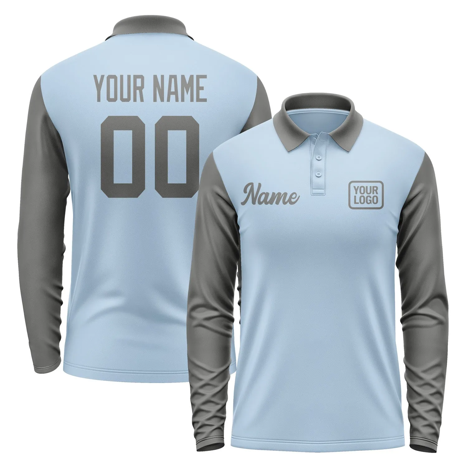 Custom Light Blue Dark Grey Long Sleeve Polo Shirt sold by Tailorly