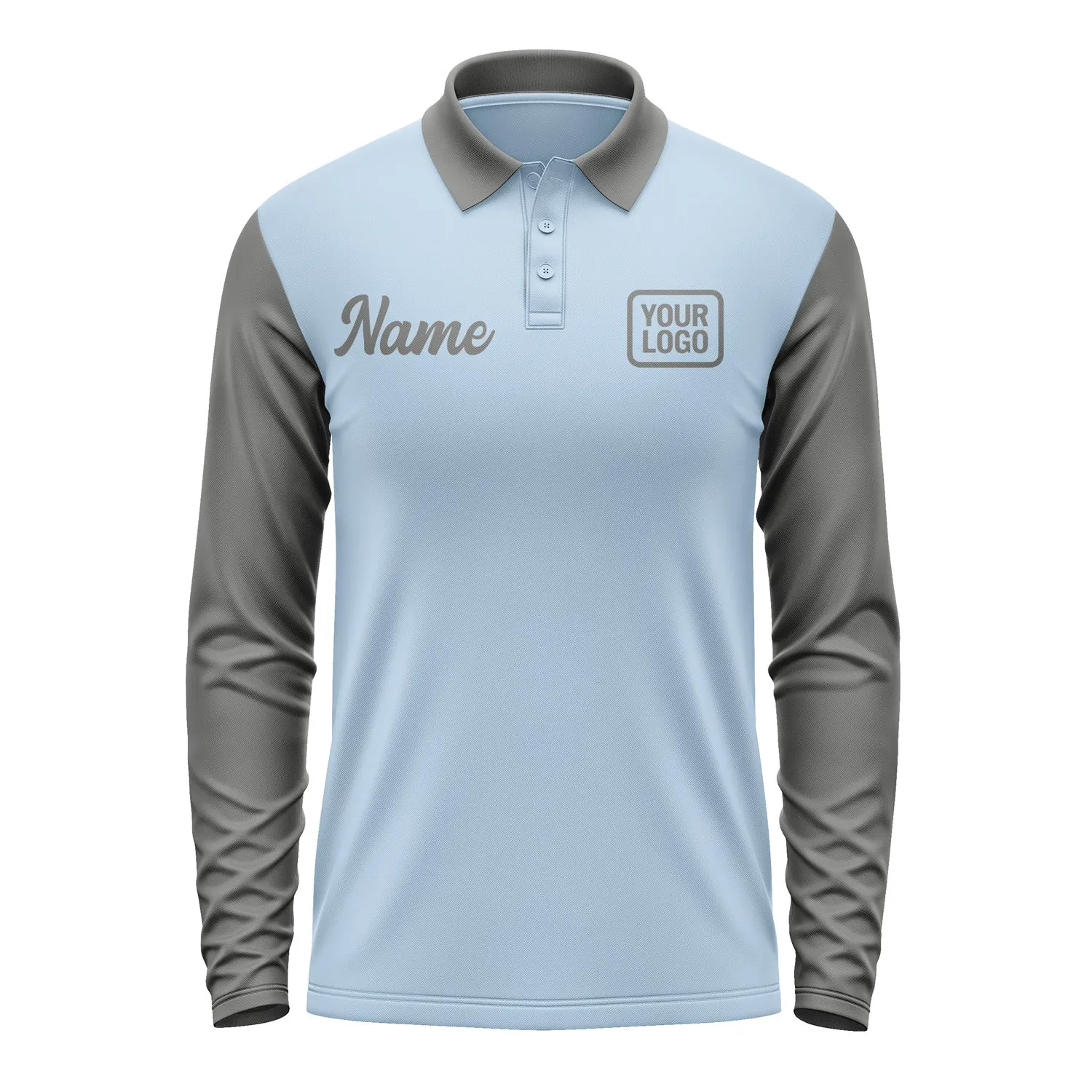 Custom Light Blue Dark Grey Long Sleeve Polo Shirt sold by Tailorly product image thumbnail 2