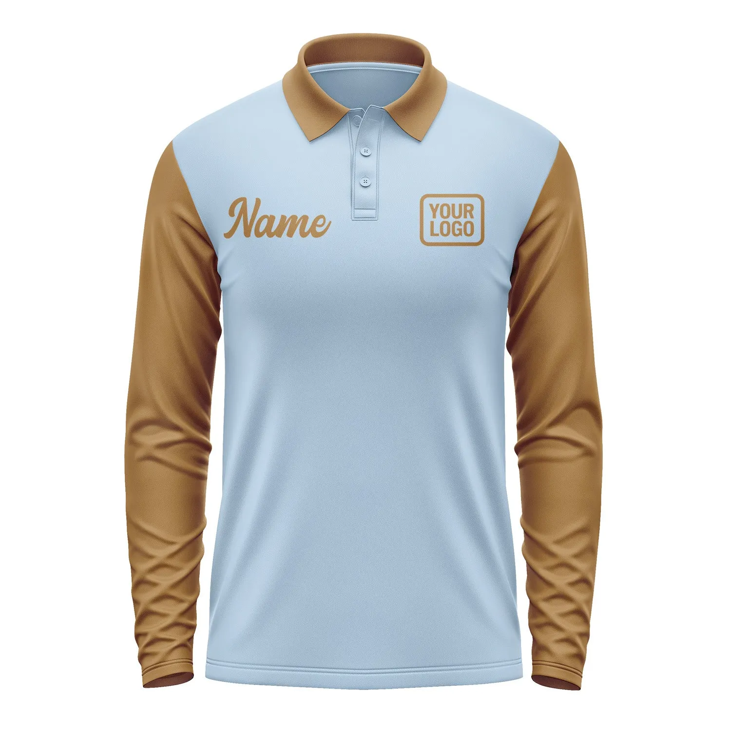 Custom Light Blue Khaki Long Sleeve Polo Shirt sold by Tailorly product image thumbnail 2