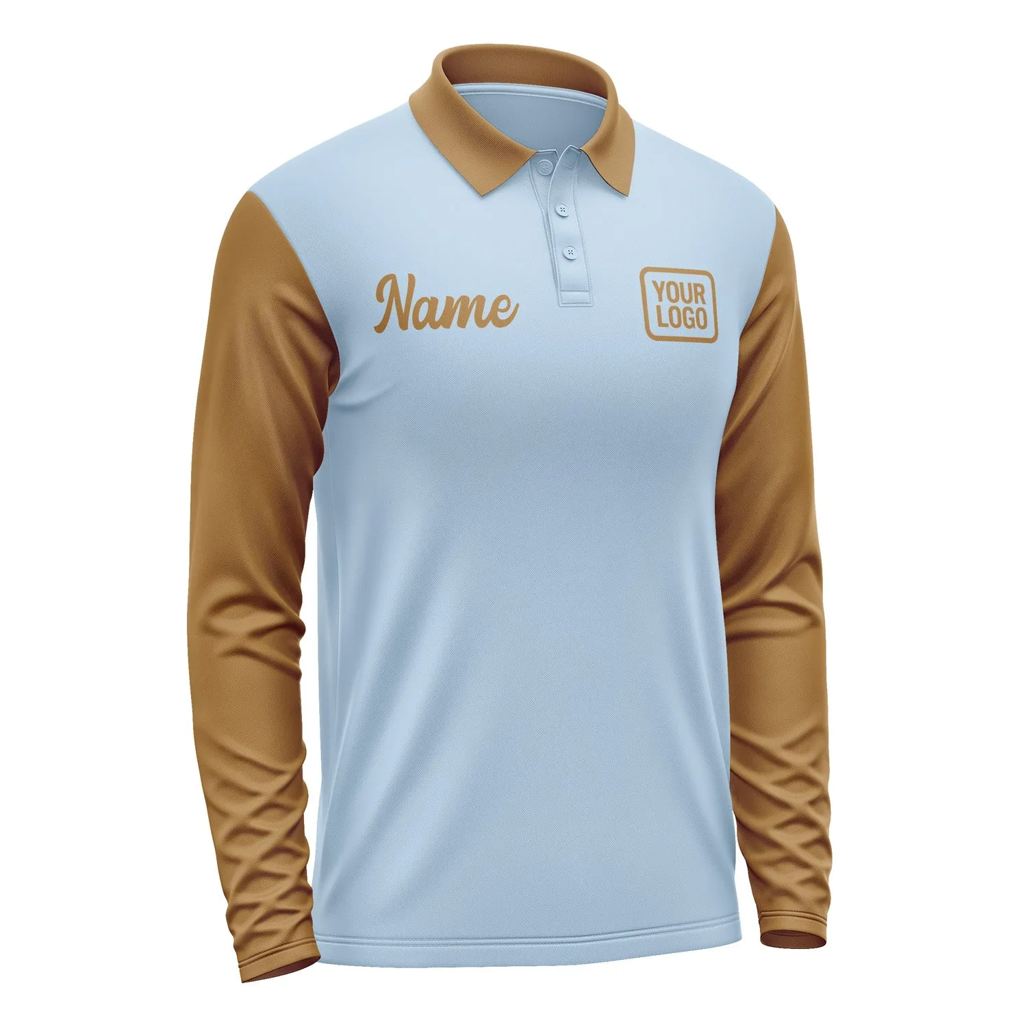 Custom Light Blue Khaki Long Sleeve Polo Shirt sold by Tailorly product image thumbnail 4