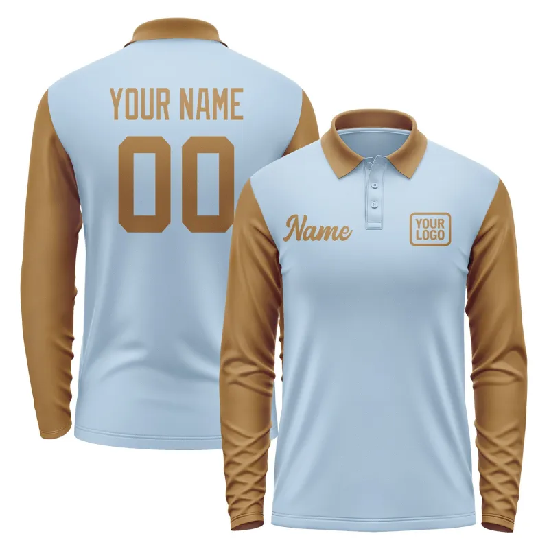 Custom Light Blue Khaki Long Sleeve Polo Shirt sold by Tailorly