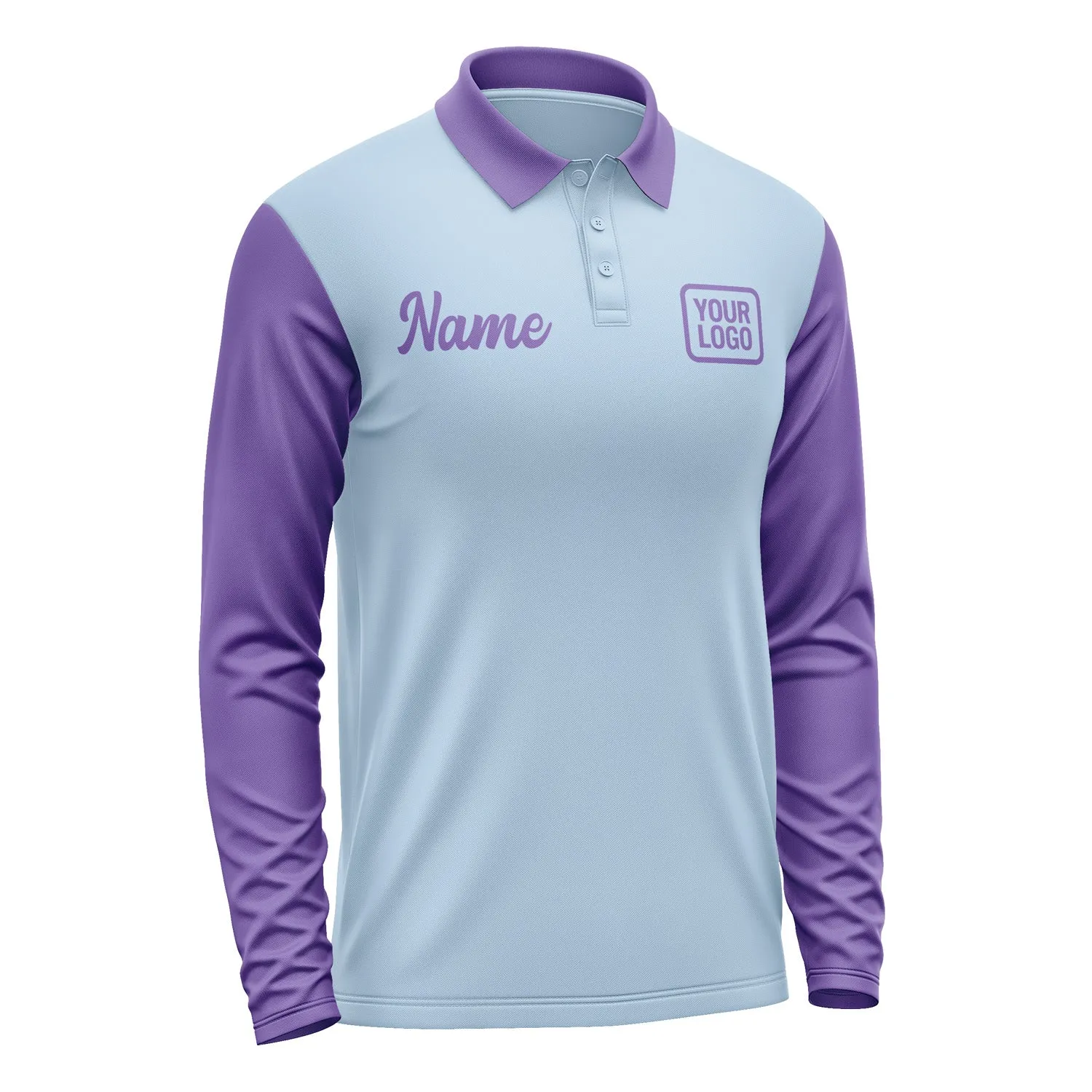 Custom Light Blue Light Purple Long Sleeve Polo Shirt sold by Tailorly product image thumbnail 4