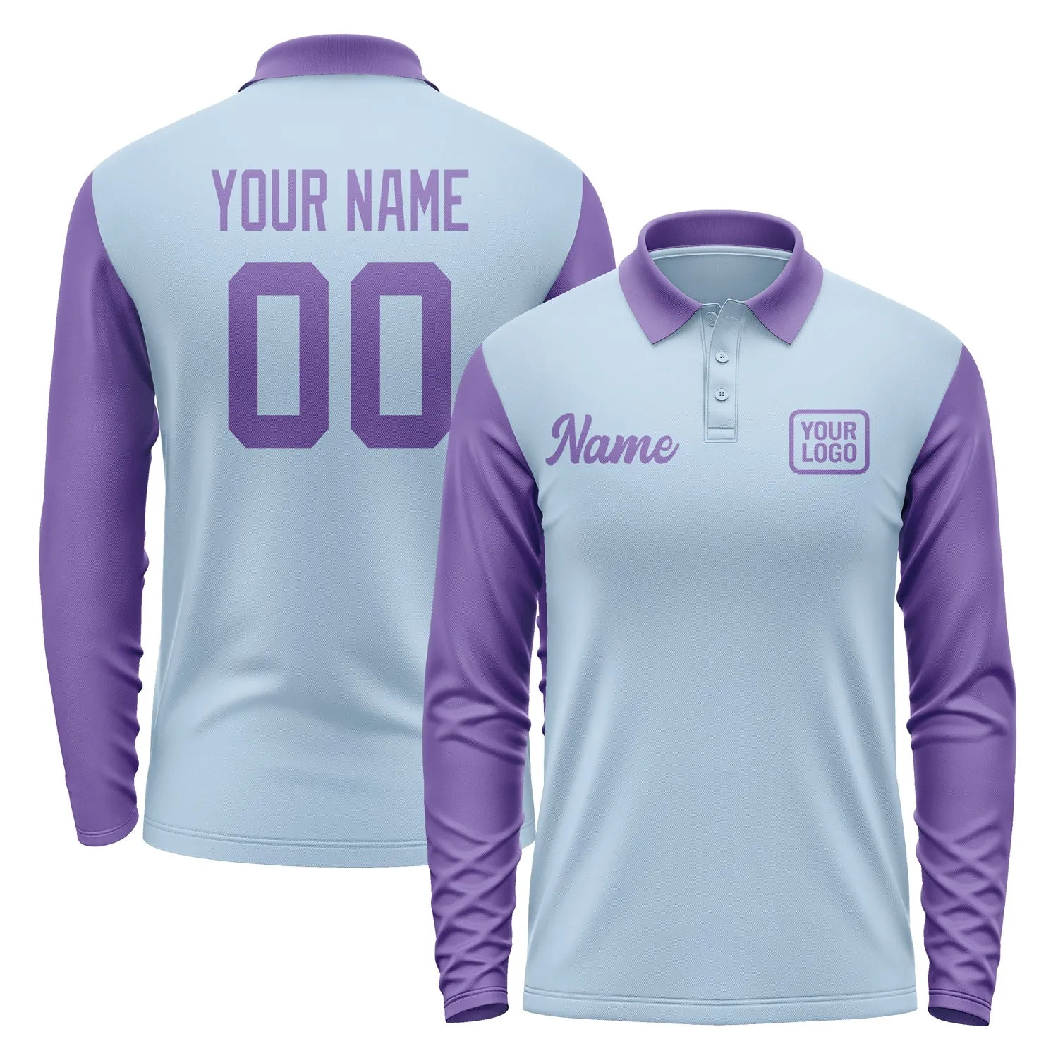 Custom Light Blue Light Purple Long Sleeve Polo Shirt sold by Tailorly